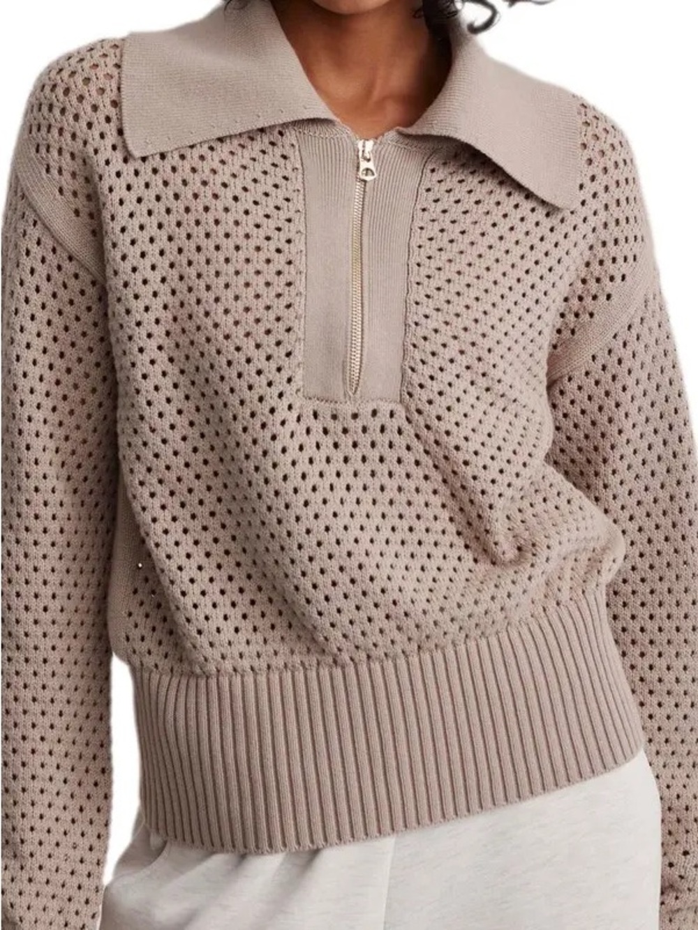 Varley Lily Open Stitch Polo Sweater - Picture 1 of 6